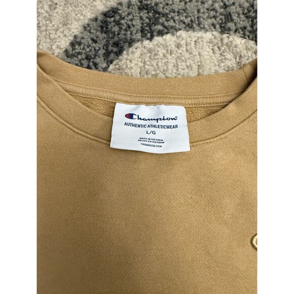 Y2K Champion Crewneck Sweatshirt Embroidered Logo Tan L - Picture 3 of 3
